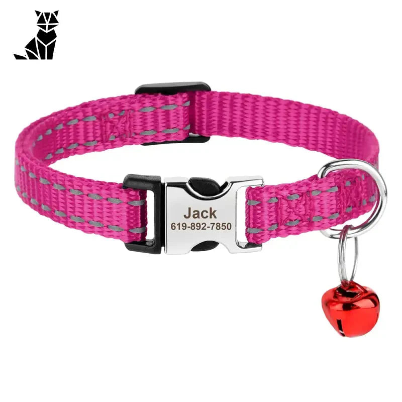 Collier réglable en nylon rose pour chat avec charme cœur, design personnalisé