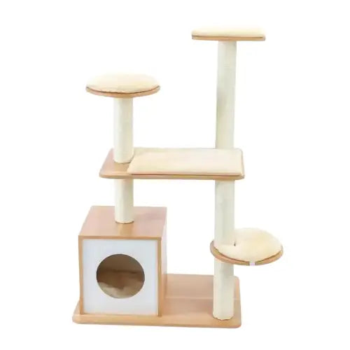 Arbre à Chat Petzeal En Bois Naturel: élégance Et Confort Pour Votre Félin - Beige / l Transparent Background
