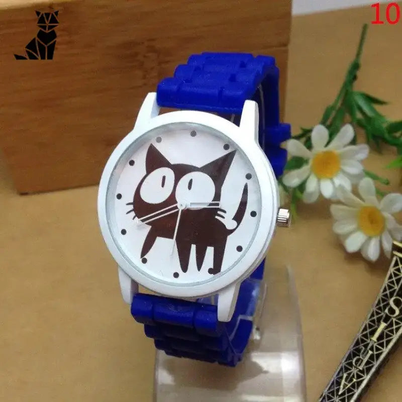 Belle Montre Chat Au Design Cartoon Pour Les Amoureux Des Félins - Bleu