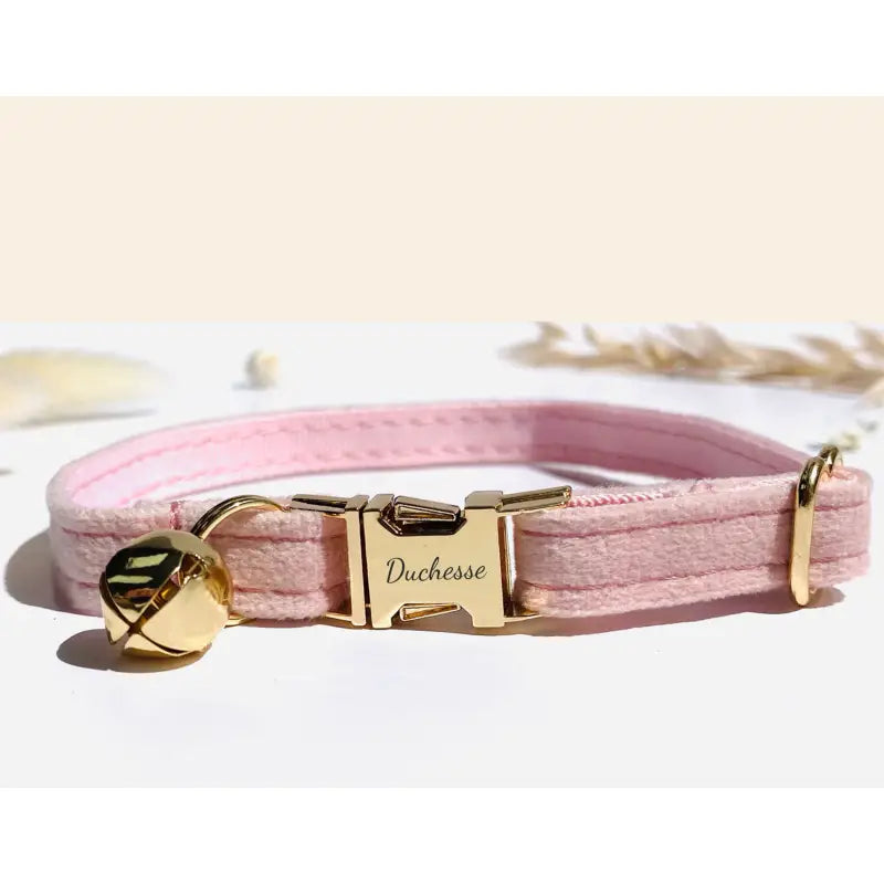 Collier Chat Personnalisé Velours Lisse Rose