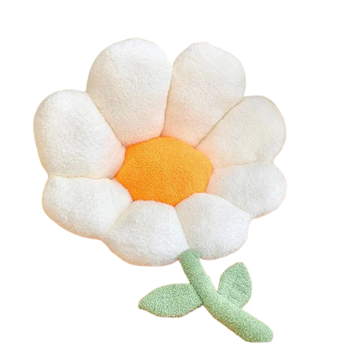 Oreiller doux en forme de fleur blanche avec une feuille verte - Soft and Aesthetic Flower Cushion Transparent Background
