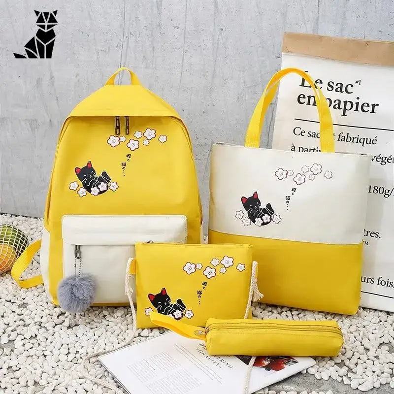 Ensemble Chat Scolaire: Chic Avec Sac à Bandoulière Et Accessoires - Jaune