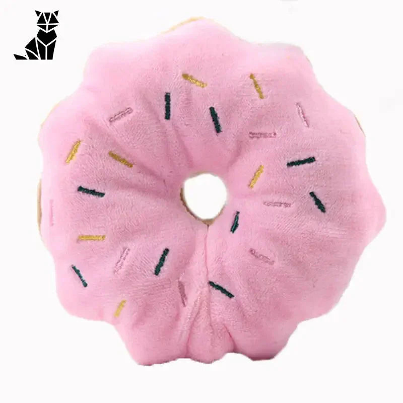 Jouet pour chien - Gros plan d’un donut rose aux sprinkles, Squeaky Dog Toy - Sunflower Plush