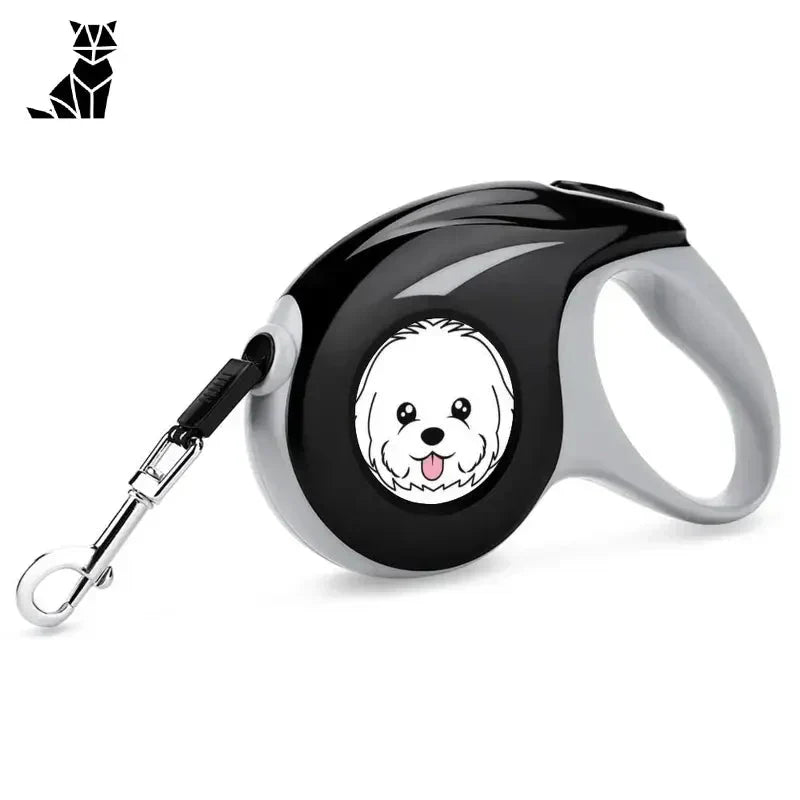Laisse noire et blanche avec visage blanc - Laisse automatique rétractable personnalisée
