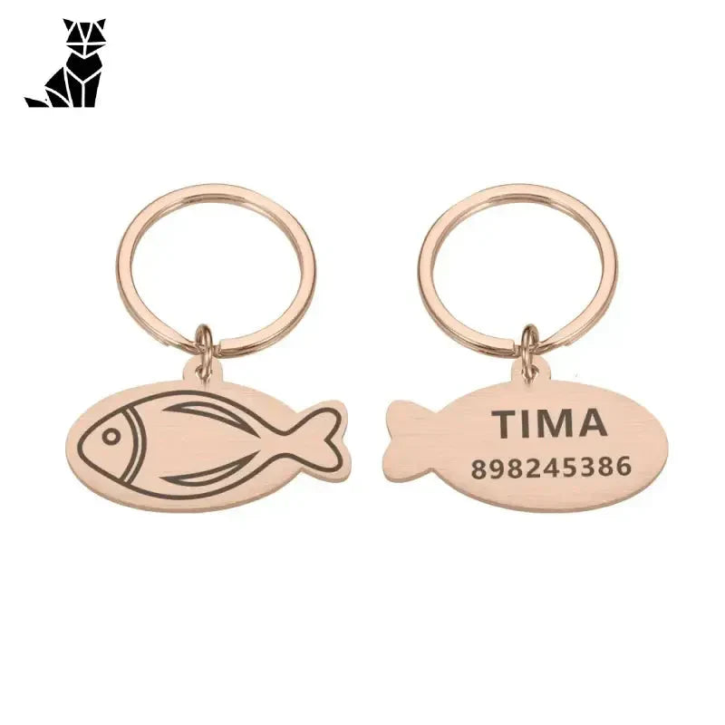 Porte-clés en forme de poisson doré avec ’TMA’ sur la médaille d’identité transparente en acier inoxydable pour l’identification