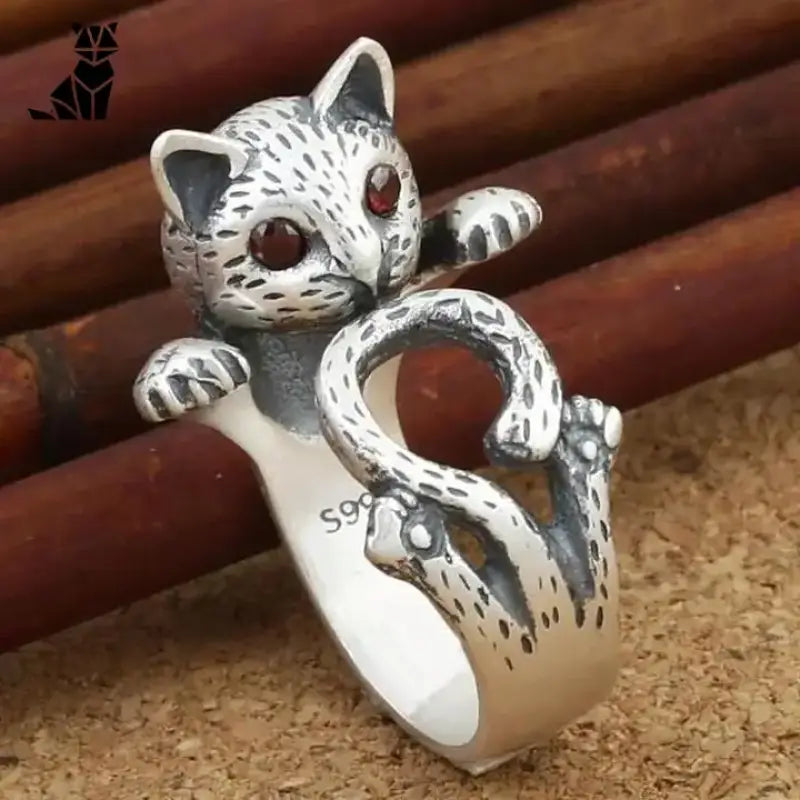 Mignonne Bague Chat En Plaqué Argent Pour Les Amoureux Des Félins