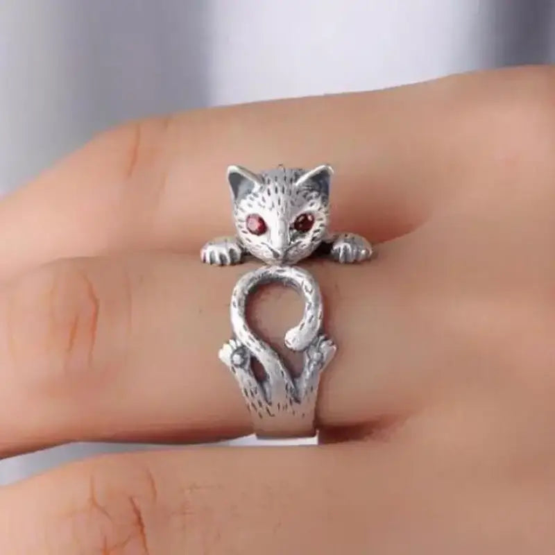 Mignonne Bague Chat En Plaqué Argent Pour Les Amoureux Des Félins