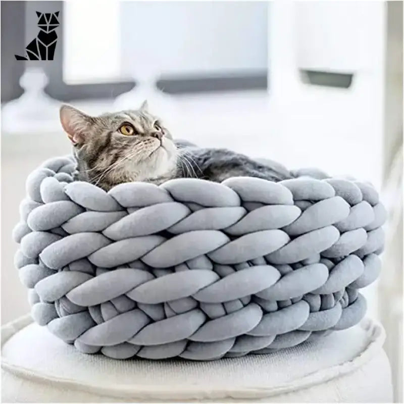 Panier Tressé à La Main Pour Le Confort De Votre Chat - Gris / 40cm