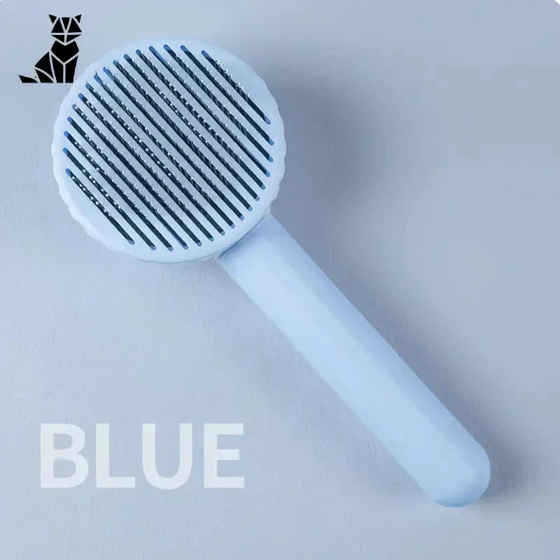 Peigne à chat avec design ergonomique - Brosse en plastique bleue, manche blanc pour le toilettage des Poils Morts