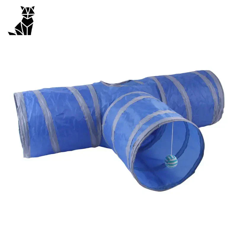 Baril en plastique bleu avec bande blanche : Tunnel de jeu pour chat - Durable Nylon Fun, facile à ranger