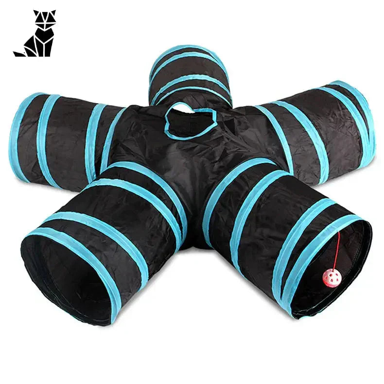 Jouet pour chien à rayures noires et bleues avec balle rouge - Tunnel de jeu pour chat - Amusement durable en nylon